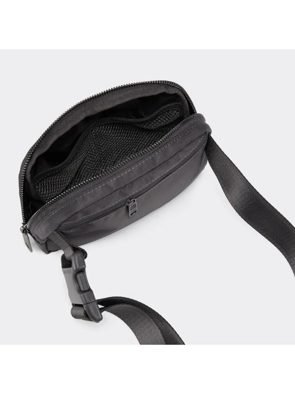Men's Dim Grey Crossbody Belt Bag Wide Zipper Adjustable Strap 3-Pockets